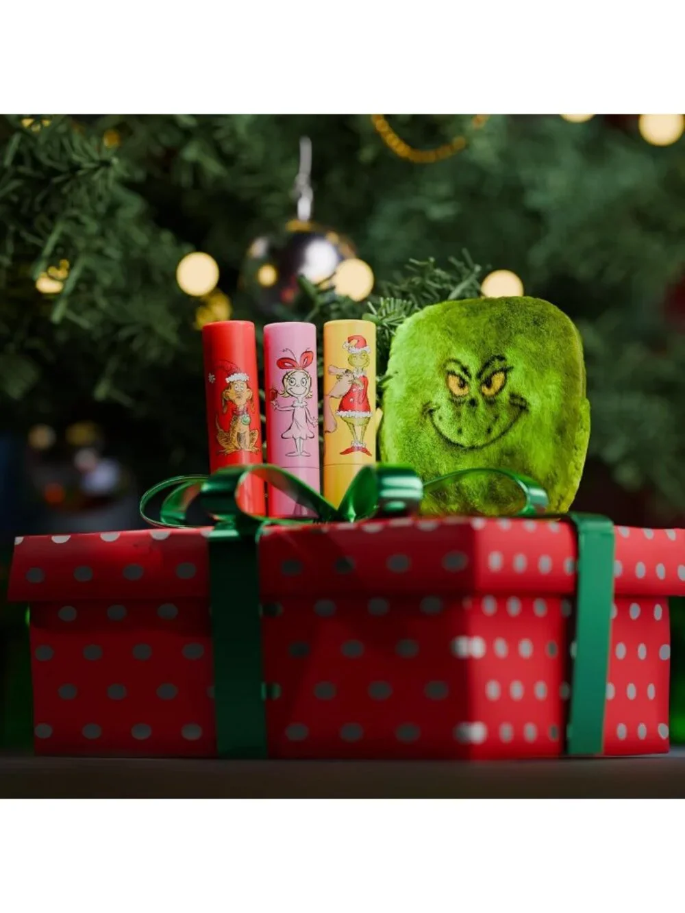 Grinch Lip Balm Set - Hydrating Natural Moisturizer in Red & Peach Pink - 4 pcs